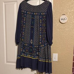 Anthropologie Akemi + Kin Navy Blue Embroidered Dress